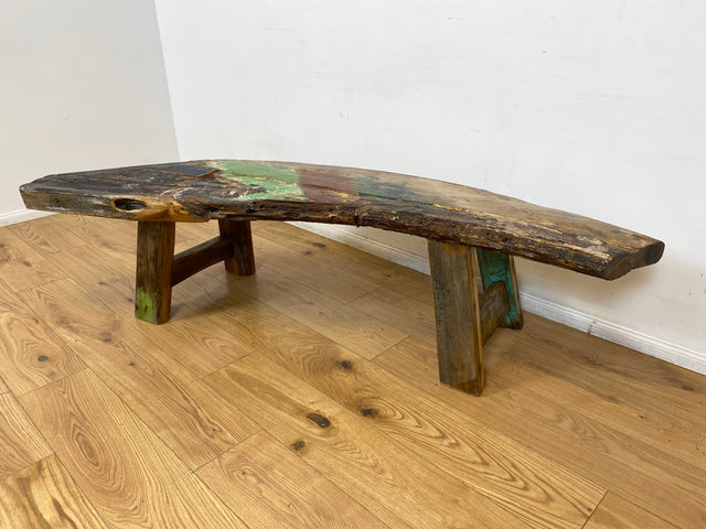 Boatwood by WMK I Nachhaltige & sehr robuste Bank aus altem Bootsholz I handgefertigtes Unikat I Teakholz massiv in Originalfarbe I Holzbank Bench Küchenbank Sitz Balkon Garten Möbel Treibholz Loft