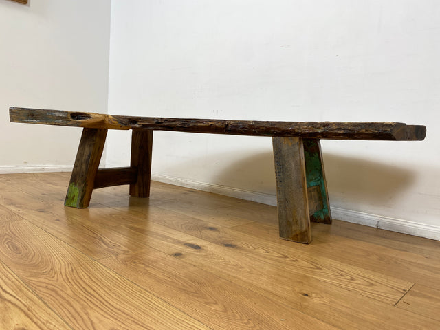 Boatwood by WMK I Nachhaltige & sehr robuste Bank aus altem Bootsholz I handgefertigtes Unikat I Teakholz massiv in Originalfarbe I Holzbank Bench Küchenbank Sitz Balkon Garten Möbel Treibholz Loft