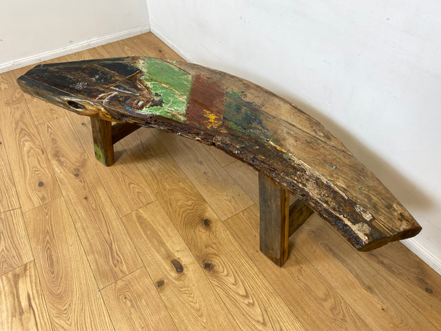Boatwood by WMK I Nachhaltige & sehr robuste Bank aus altem Bootsholz I handgefertigtes Unikat I Teakholz massiv in Originalfarbe I Holzbank Bench Küchenbank Sitz Balkon Garten Möbel Treibholz Loft