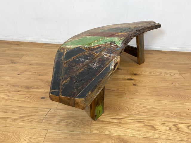 Boatwood by WMK I Nachhaltige & sehr robuste Bank aus altem Bootsholz I handgefertigtes Unikat I Teakholz massiv in Originalfarbe I Holzbank Bench Küchenbank Sitz Balkon Garten Möbel Treibholz Loft