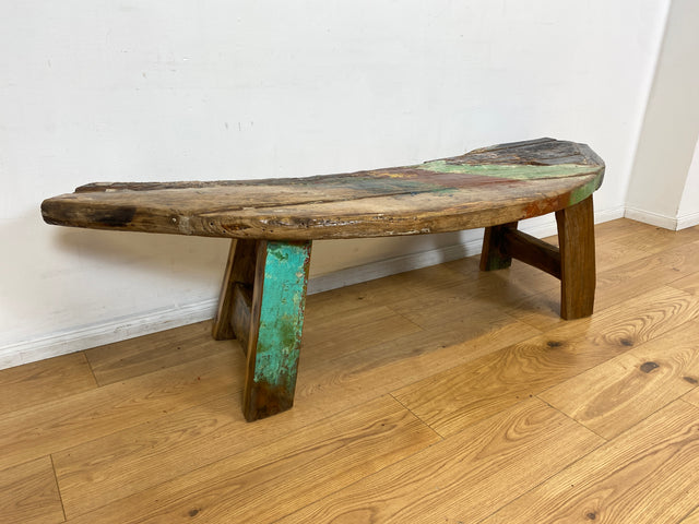 Boatwood by WMK I Nachhaltige & sehr robuste Bank aus altem Bootsholz I handgefertigtes Unikat I Teakholz massiv in Originalfarbe I Holzbank Bench Küchenbank Sitz Balkon Garten Möbel Treibholz Loft