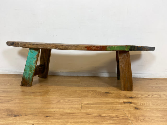 Boatwood by WMK I Nachhaltige & sehr robuste Bank aus altem Bootsholz I handgefertigtes Unikat I Teakholz massiv in Originalfarbe I Holzbank Bench Küchenbank Sitz Balkon Garten Möbel Treibholz Loft