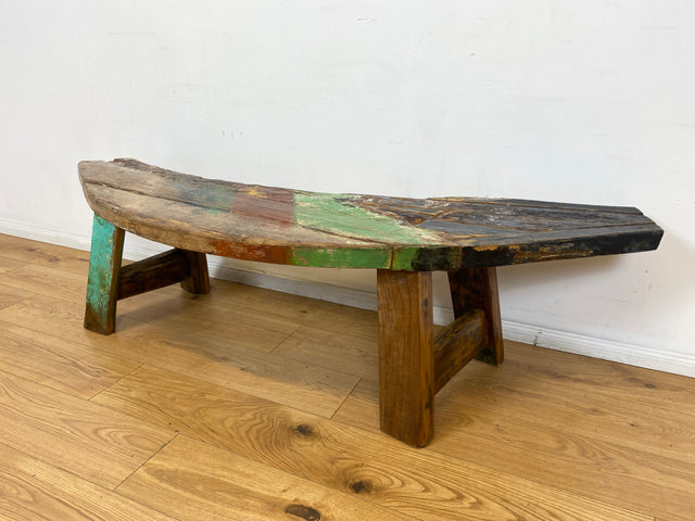 Boatwood by WMK I Nachhaltige & sehr robuste Bank aus altem Bootsholz I handgefertigtes Unikat I Teakholz massiv in Originalfarbe I Holzbank Bench Küchenbank Sitz Balkon Garten Möbel Treibholz Loft