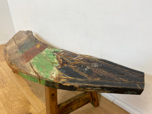 Boatwood by WMK I Nachhaltige & sehr robuste Bank aus altem Bootsholz I handgefertigtes Unikat I Teakholz massiv in Originalfarbe I Holzbank Bench Küchenbank Sitz Balkon Garten Möbel Treibholz Loft