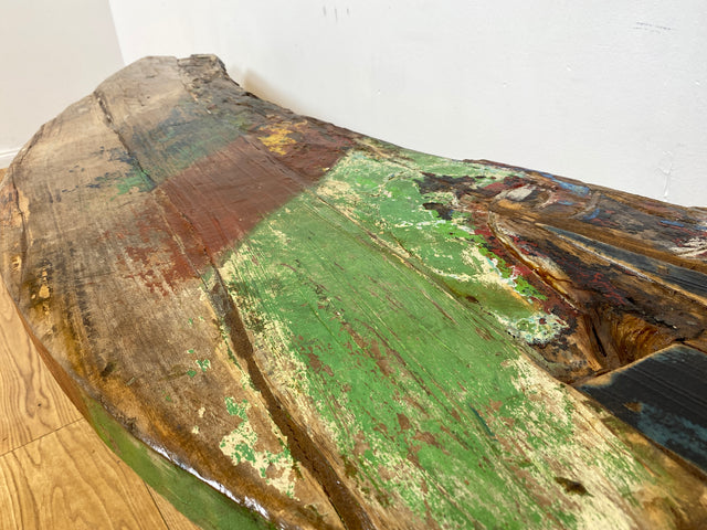 Boatwood by WMK I Nachhaltige & sehr robuste Bank aus altem Bootsholz I handgefertigtes Unikat I Teakholz massiv in Originalfarbe I Holzbank Bench Küchenbank Sitz Balkon Garten Möbel Treibholz Loft