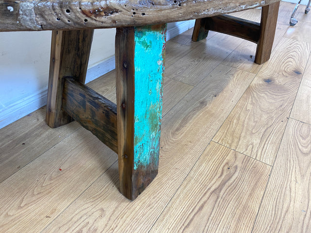 Boatwood by WMK I Nachhaltige & sehr robuste Bank aus altem Bootsholz I handgefertigtes Unikat I Teakholz massiv in Originalfarbe I Holzbank Bench Küchenbank Sitz Balkon Garten Möbel Treibholz Loft