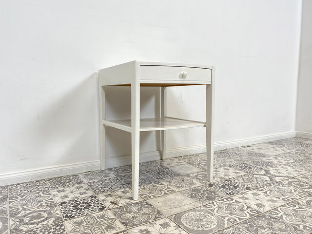 WMK Minimalistischer und gut erhaltener weißer skandinavischer Beistelltisch mit Schublade und praktischer Ablage # Nachttisch Nachtschrank Nachtkommode Nachtschränkchen Kommode Ablage Vintage 70er