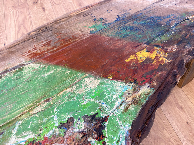 Boatwood by WMK I Nachhaltige & sehr robuste Bank aus altem Bootsholz I handgefertigtes Unikat I Teakholz massiv in Originalfarbe I Holzbank Bench Küchenbank Sitz Balkon Garten Möbel Treibholz Loft