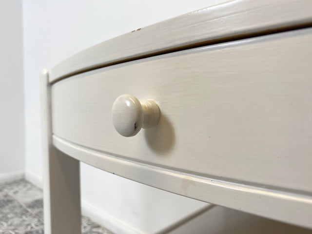 WMK Minimalistischer und gut erhaltener weißer skandinavischer Beistelltisch mit Schublade und praktischer Ablage # Nachttisch Nachtschrank Nachtkommode Nachtschränkchen Kommode Ablage Vintage 70er