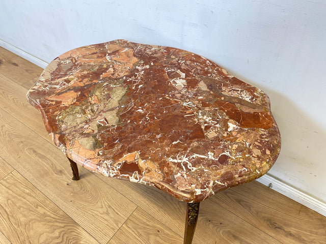 WMK Eleganter und sehr gut erhaltener Stilmöbel Couchtisch mit wundervoller Marmorplatte und edlen Messing Beschlägen # Wohnzimmertisch Coffee Table Marmortisch Marmor Rokoko Barock Vintage Stilmöbel
