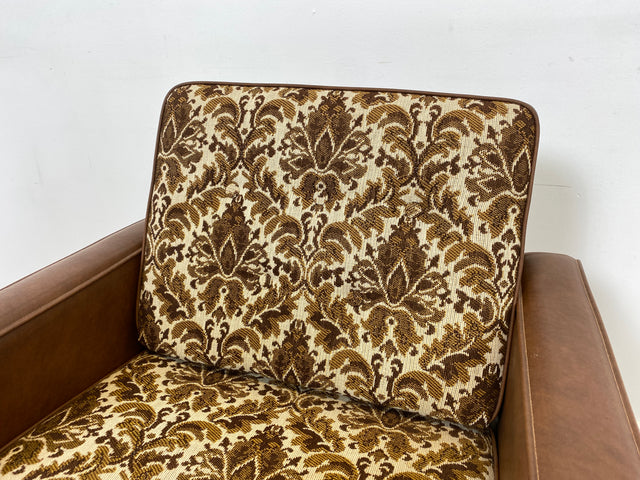 WMK 1/2 Kultiger & bequemer Retro Sessel , bezogen mit floralem Stoff & Kunstleder und auf hübschen Rollen # Clubsessel Lesesessel Stuhl Sitzgruppe Sitzgarnitur Vintage Space Age 70er