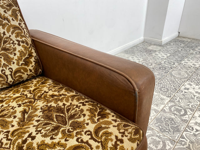 WMK 1/2 Kultiger & bequemer Retro Sessel , bezogen mit floralem Stoff & Kunstleder und auf hübschen Rollen # Clubsessel Lesesessel Stuhl Sitzgruppe Sitzgarnitur Vintage Space Age 70er