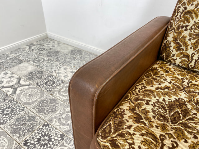 WMK 1/2 Kultiger & bequemer Retro Sessel , bezogen mit floralem Stoff & Kunstleder und auf hübschen Rollen # Clubsessel Lesesessel Stuhl Sitzgruppe Sitzgarnitur Vintage Space Age 70er