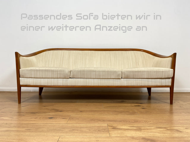 WMK Sehr eleganter und gut erhaltener skandinavisches Mid-Century Sessel mit edlem Holzrahmen aus Teak & weißem Originalbezug # Salonsessel Stuhl Lesesessel Sitzgarnitur Danish Design Vintage Teakholz