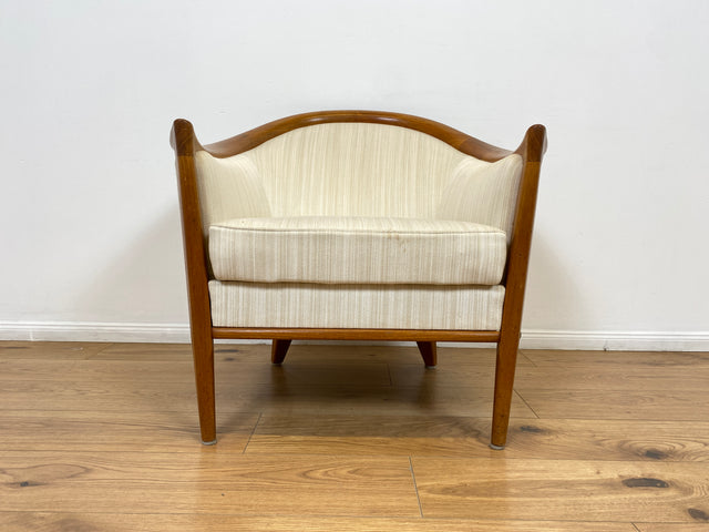 WMK Sehr eleganter und gut erhaltener skandinavisches Mid-Century Sessel mit edlem Holzrahmen aus Teak & weißem Originalbezug # Salonsessel Stuhl Lesesessel Sitzgarnitur Danish Design Vintage Teakholz