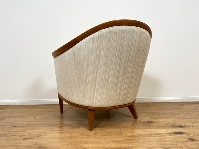 WMK Sehr eleganter und gut erhaltener skandinavisches Mid-Century Sessel mit edlem Holzrahmen aus Teak & weißem Originalbezug # Salonsessel Stuhl Lesesessel Sitzgarnitur Danish Design Vintage Teakholz