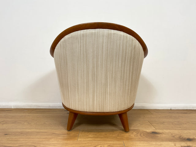 WMK Sehr eleganter und gut erhaltener skandinavisches Mid-Century Sessel mit edlem Holzrahmen aus Teak & weißem Originalbezug # Salonsessel Stuhl Lesesessel Sitzgarnitur Danish Design Vintage Teakholz