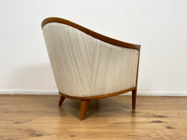 WMK Sehr eleganter und gut erhaltener skandinavisches Mid-Century Sessel mit edlem Holzrahmen aus Teak & weißem Originalbezug # Salonsessel Stuhl Lesesessel Sitzgarnitur Danish Design Vintage Teakholz