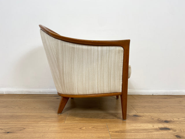 WMK Sehr eleganter und gut erhaltener skandinavisches Mid-Century Sessel mit edlem Holzrahmen aus Teak & weißem Originalbezug # Salonsessel Stuhl Lesesessel Sitzgarnitur Danish Design Vintage Teakholz