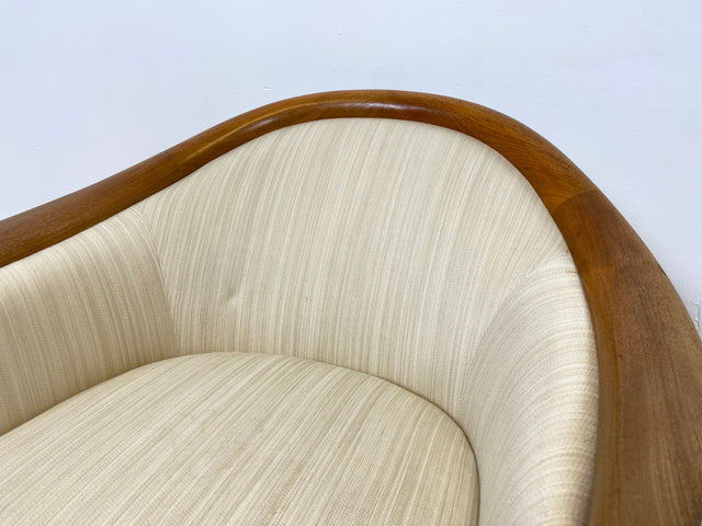 WMK Sehr eleganter und gut erhaltener skandinavisches Mid-Century Sessel mit edlem Holzrahmen aus Teak & weißem Originalbezug # Salonsessel Stuhl Lesesessel Sitzgarnitur Danish Design Vintage Teakholz
