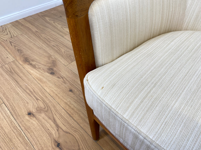 WMK Sehr eleganter und gut erhaltener skandinavisches Mid-Century Sessel mit edlem Holzrahmen aus Teak & weißem Originalbezug # Salonsessel Stuhl Lesesessel Sitzgarnitur Danish Design Vintage Teakholz