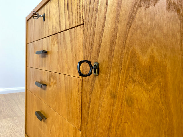 WMK Stilvoller & geräumiger 1960er Jahre Designer Schreibschrank von Bruno Knoblauch für VEB Hellerau # Sekretär Schreibtisch Bücherregal Regal Highboard Regalwand Kommode Desk Mid-Century Vintage DDR