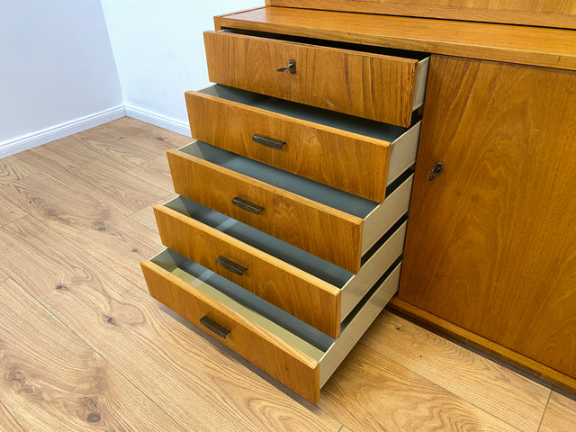 WMK Stilvoller & geräumiger 1960er Jahre Designer Schreibschrank von Bruno Knoblauch für VEB Hellerau # Sekretär Schreibtisch Bücherregal Regal Highboard Regalwand Kommode Desk Mid-Century Vintage DDR