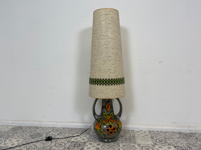 WMK Seltene große 70er Jahre Fat Lava Bodenlampe in sehr gutem Zustand mit original Stoffschirm und Henkeln - Stehlampe Lampe Stehleuchte Keramik Steingut Vintage Mid-Century 70er - Lieferung möglich