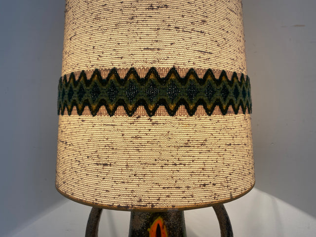 WMK Seltene große 70er Jahre Fat Lava Bodenlampe in sehr gutem Zustand mit original Stoffschirm und Henkeln - Stehlampe Lampe Stehleuchte Keramik Steingut Vintage Mid-Century 70er - Lieferung möglich