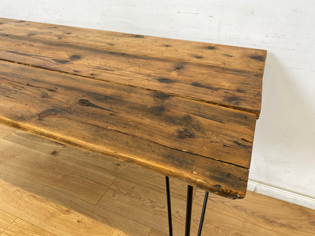 WMK Einzigartiger großer Esstisch mit Tischplatte aus alten Dielen auf schwarzem Metallgestell # Tisch Küchentisch Dining Table Holztisch Schreibtisch Desk Upcycling Vintage Hairpin Industrial Design