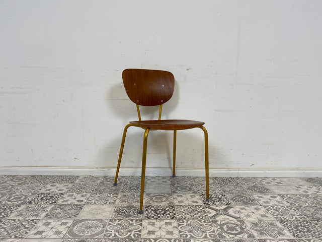 WMK Beautiful refurbished and well-preserved 60s school chair with bronze-colored frame # Chair wooden chair visitor chair kitchen chair gold vintage 50s 60s - delivery possible