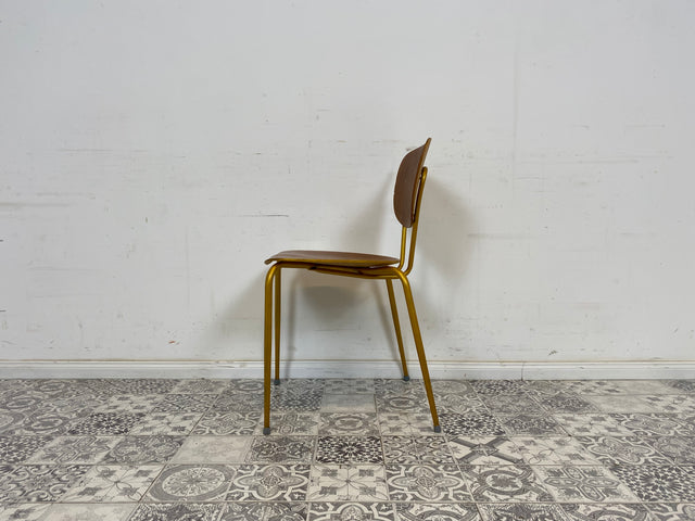 WMK Beautiful refurbished and well-preserved 60s school chair with bronze-colored frame # Chair wooden chair visitor chair kitchen chair gold vintage 50s 60s - delivery possible