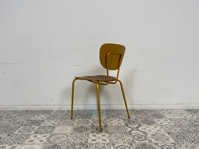 WMK Beautiful refurbished and well-preserved 60s school chair with bronze-colored frame # Chair wooden chair visitor chair kitchen chair gold vintage 50s 60s - delivery possible