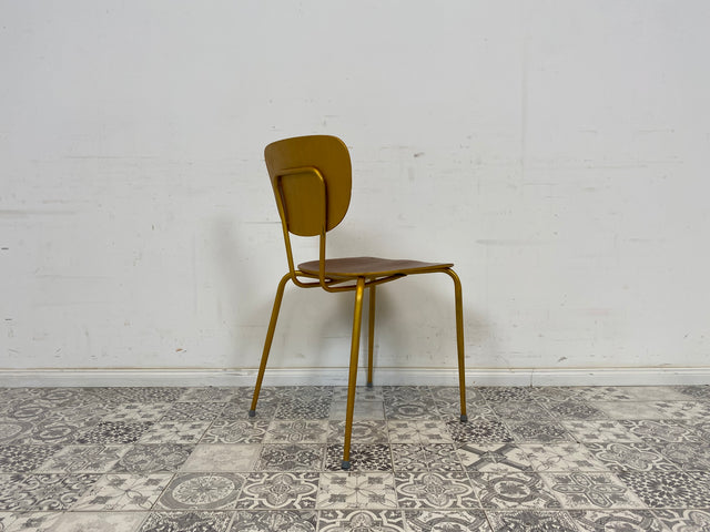 WMK Beautiful refurbished and well-preserved 60s school chair with bronze-colored frame # Chair wooden chair visitor chair kitchen chair gold vintage 50s 60s - delivery possible
