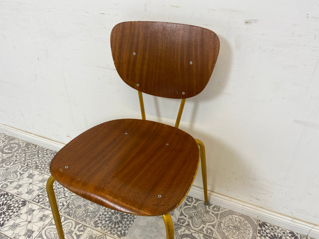 WMK Beautiful refurbished and well-preserved 60s school chair with bronze-colored frame # Chair wooden chair visitor chair kitchen chair gold vintage 50s 60s - delivery possible