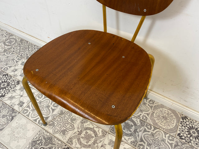 WMK Beautiful refurbished and well-preserved 60s school chair with bronze-colored frame # Chair wooden chair visitor chair kitchen chair gold vintage 50s 60s - delivery possible