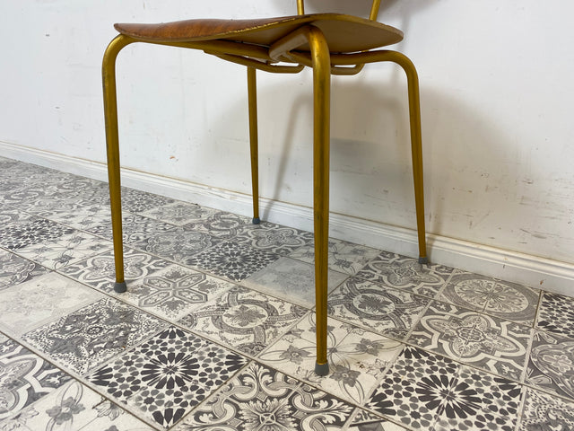 WMK Beautiful refurbished and well-preserved 60s school chair with bronze-colored frame # Chair wooden chair visitor chair kitchen chair gold vintage 50s 60s - delivery possible