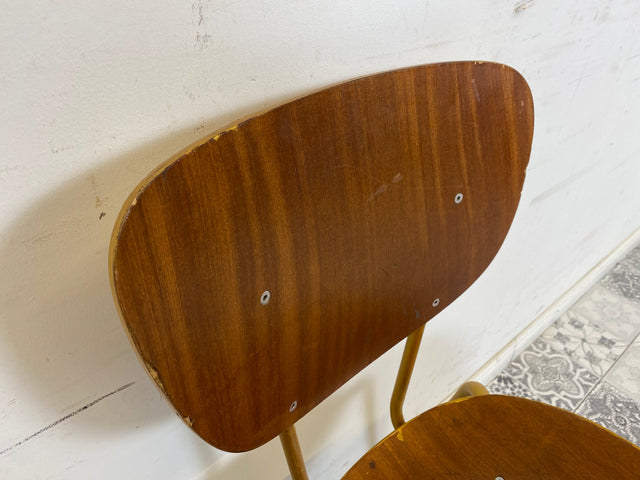 WMK Beautiful refurbished and well-preserved 60s school chair with bronze-colored frame # Chair wooden chair visitor chair kitchen chair gold vintage 50s 60s - delivery possible