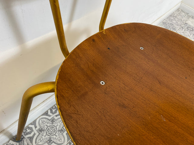 WMK Beautiful refurbished and well-preserved 60s school chair with bronze-colored frame # Chair wooden chair visitor chair kitchen chair gold vintage 50s 60s - delivery possible