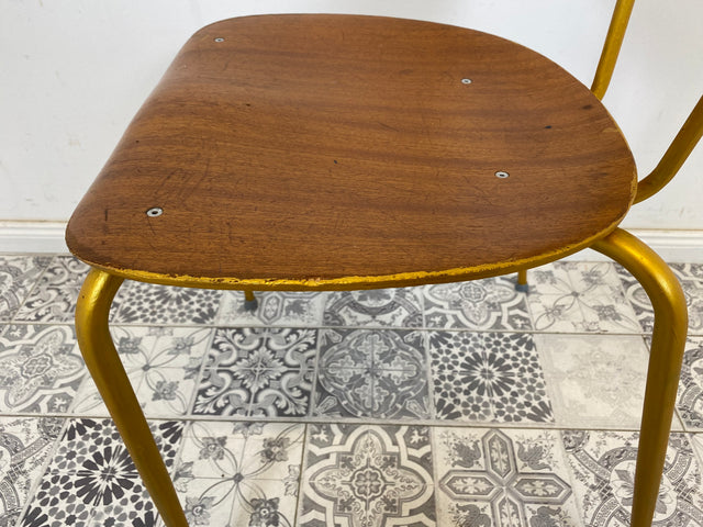 WMK Beautiful refurbished and well-preserved 60s school chair with bronze-colored frame # Chair wooden chair visitor chair kitchen chair gold vintage 50s 60s - delivery possible
