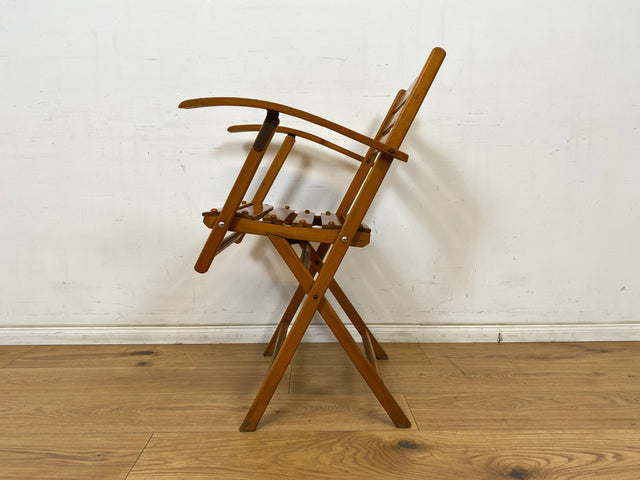 WMK 1/4 Besonders schöner, bequemer und sehr gut erhaltener Mid-Century Klappstuhl aus Holz # Stuhl Armlehnenstuhl Sessel Holzstuhl Folding Chair Gartenstuhl Gartenmöbel Campingstuhl Bauhaus Vintage