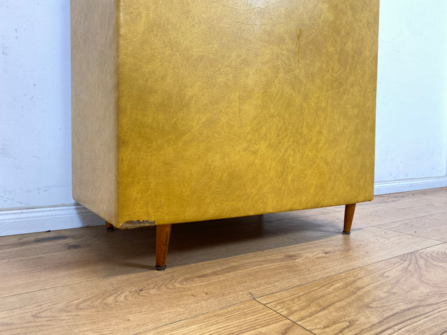 WMK Dekorative und sehr gut erhaltene Mid-Century Wäschetruhe mit pflegeleichtem Kunstlederbezug & schönem blauem Innenleben # Wäschepuff Wäschekorb Wäschesammler Vintage 60er Retro # Versand möglich