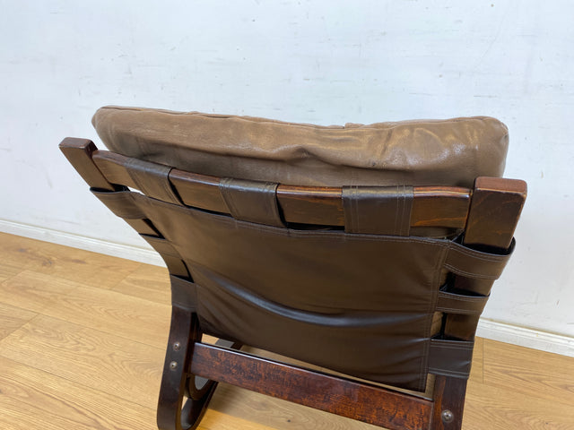 WMK Stilvoller norwegischer 1970er Designersessel Skyline Bentwood von Einar Hove für Hove Møbler mit Echtleder Bezug # Sessel Ledersessel Lesesessel Freischwinger Sitzgarnitur Skandinavisch Vintage