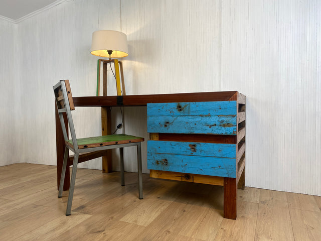 Boatwood by WMK # Sehr schöner & robuster Schreibtisch aus altem Bootsholz, ein handgefertigtes Unikat aus massivem Teakholz # Arbeitstisch Desk Sekretär Bürotisch Arbeitsplatz Computertisch Loft