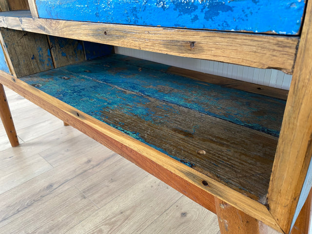 Boatwood by WMK # Besondere Konsole aus altem Bootsholz mit Schubladen, ein handgefertigtes Unikat aus massivem Teakholz # Kommode Sideboard Schrank Garderobe Ablage Flurkommode Industrial Upcycling