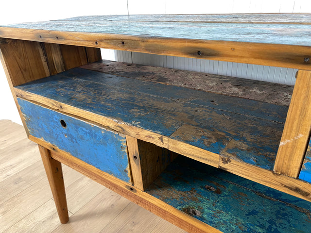 Boatwood by WMK # Besondere Konsole aus altem Bootsholz mit Schubladen, ein handgefertigtes Unikat aus massivem Teakholz # Kommode Sideboard Schrank Garderobe Ablage Flurkommode Industrial Upcycling