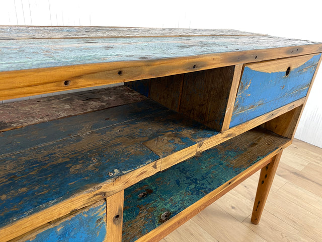 Boatwood by WMK # Besondere Konsole aus altem Bootsholz mit Schubladen, ein handgefertigtes Unikat aus massivem Teakholz # Kommode Sideboard Schrank Garderobe Ablage Flurkommode Industrial Upcycling