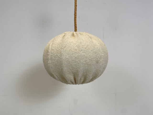 WMK Stilvolle und sehr gut erhaltene große Mid-Century Hängelampe mit Lampenschirm aus natürlichem Wollstoff & Tauwerk Kabelummantelung # Luster Hängeleuchte Deckenlampe Pendelleuchte Cocoon Vintage