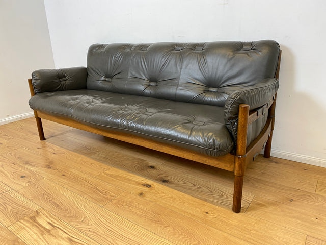 WMK I Hochwertiges 70er Jahre Sofa im Stile von Jean Gillon & Arne Norell mit Echt Leder Bezug & Holzrahmen aus Eiche I Couch Sitzgarnitur 3er 3-Sitzer Danish Design Skandinavisch Mid-Century Vintage