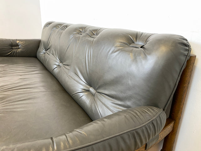 WMK I Hochwertiges 70er Jahre Sofa im Stile von Jean Gillon & Arne Norell mit Echt Leder Bezug & Holzrahmen aus Eiche I Couch Sitzgarnitur 3er 3-Sitzer Danish Design Skandinavisch Mid-Century Vintage